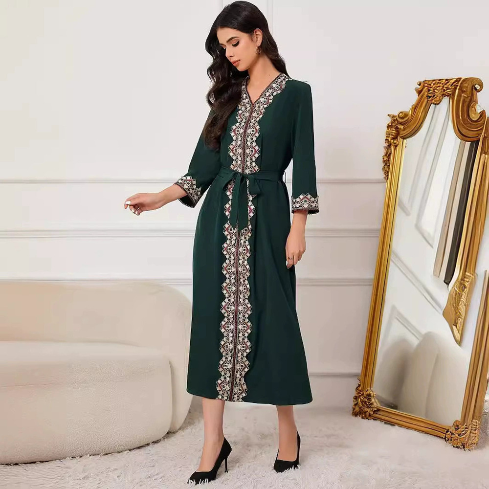 ZARA Elegant Long Dress With International Ethnic Embroidered Belt